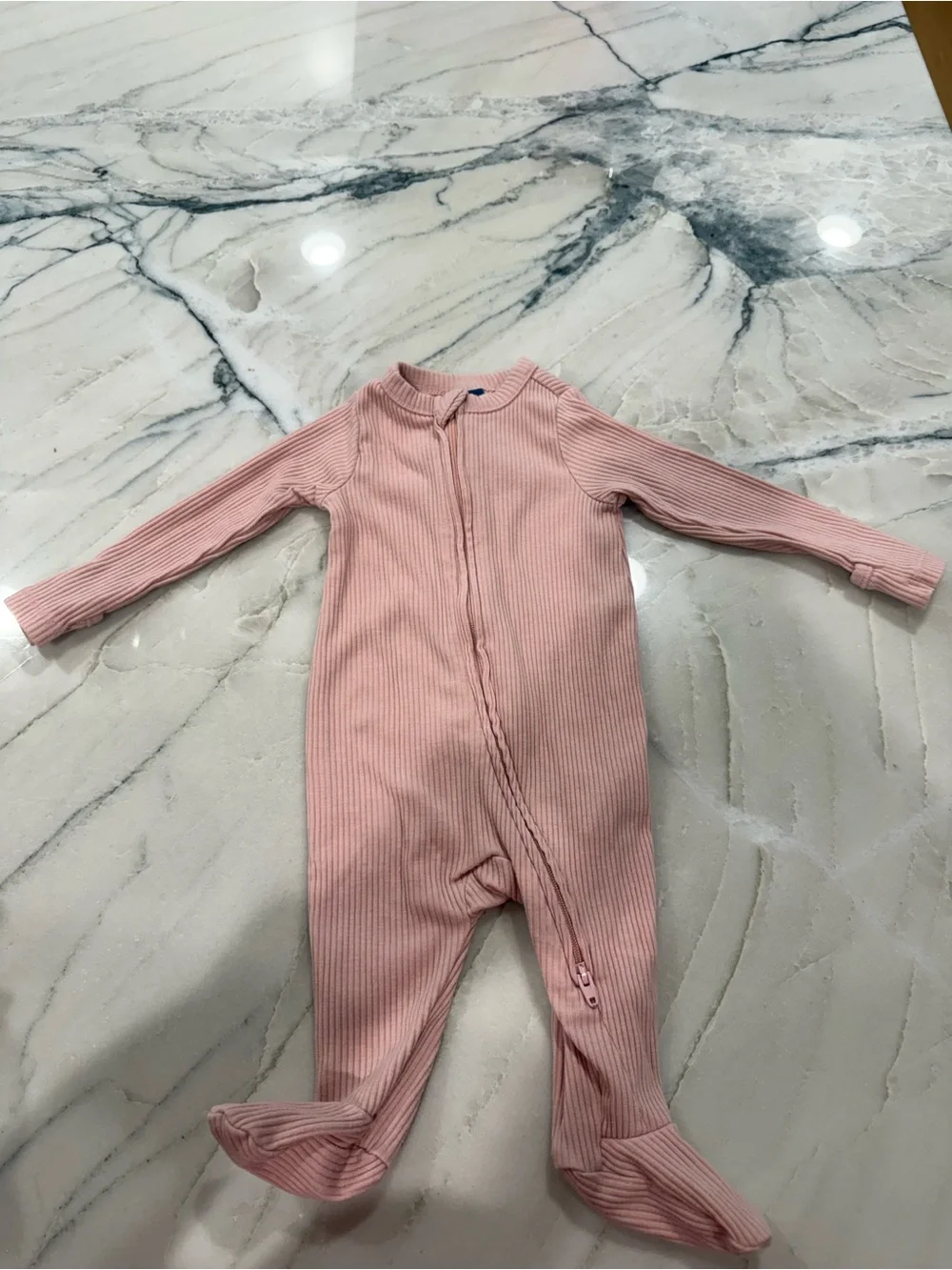 Old Navy Ribbed Pink Footed One-Piece Zipper Pajamas